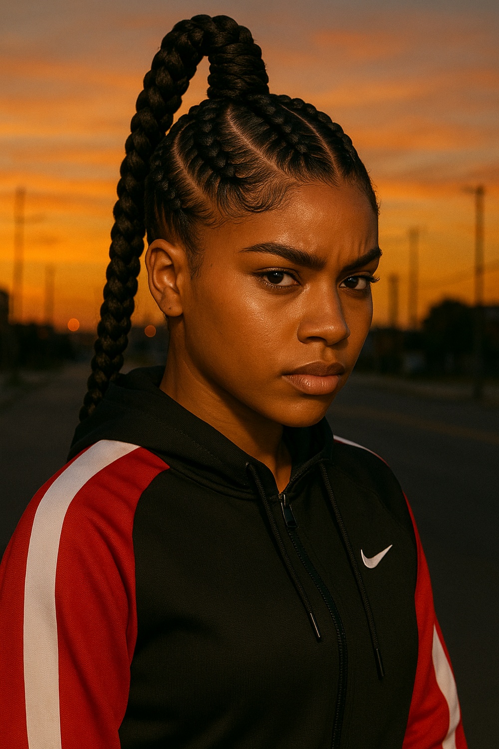 Big Cornrows into a High Ponytail