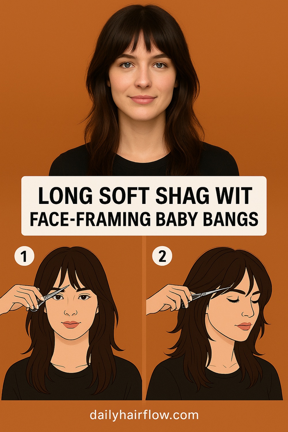 Long Soft Shag with Face‑Framing Baby Bangs