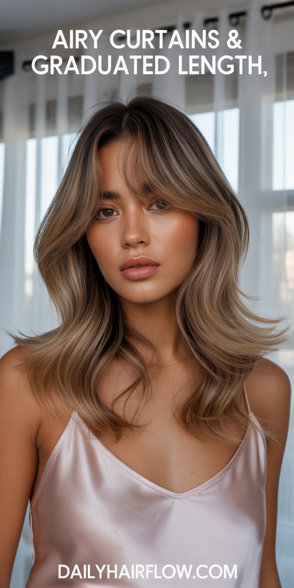 Airy Curtain Bangs + Long Graduated Layers