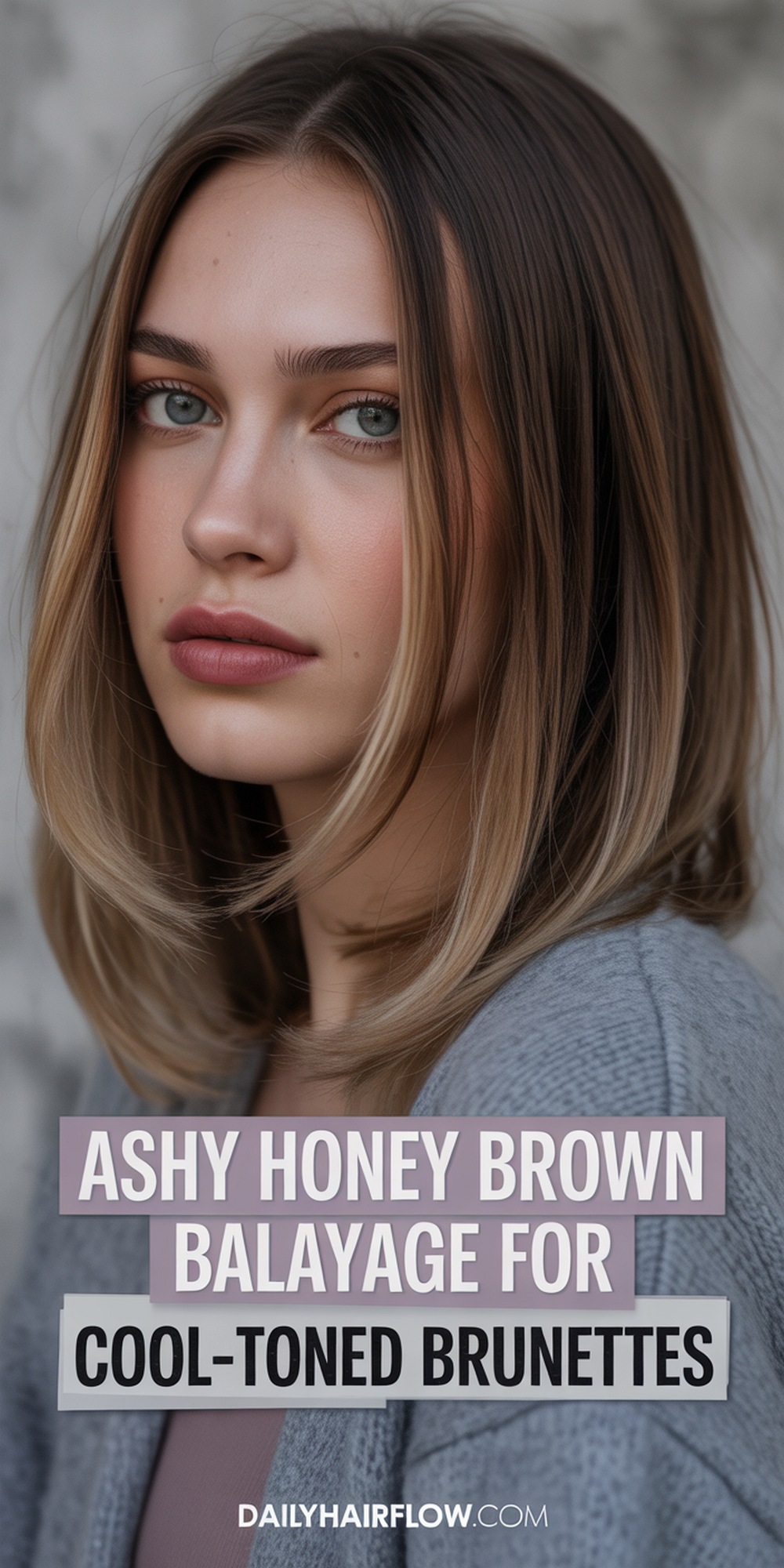 Ashy Honey Brown Balayage for Cool Toned Brunettes