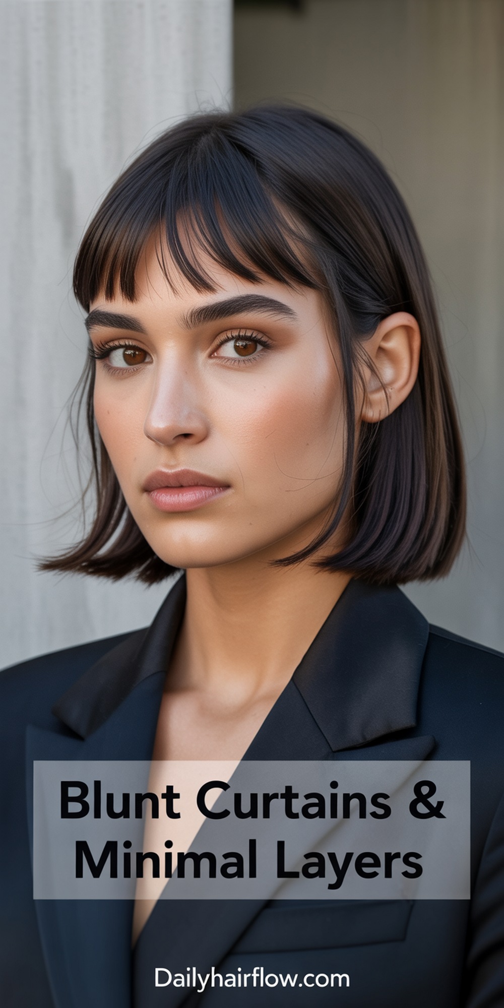 Blunt Curtain Bangs + Subtle Face Framing