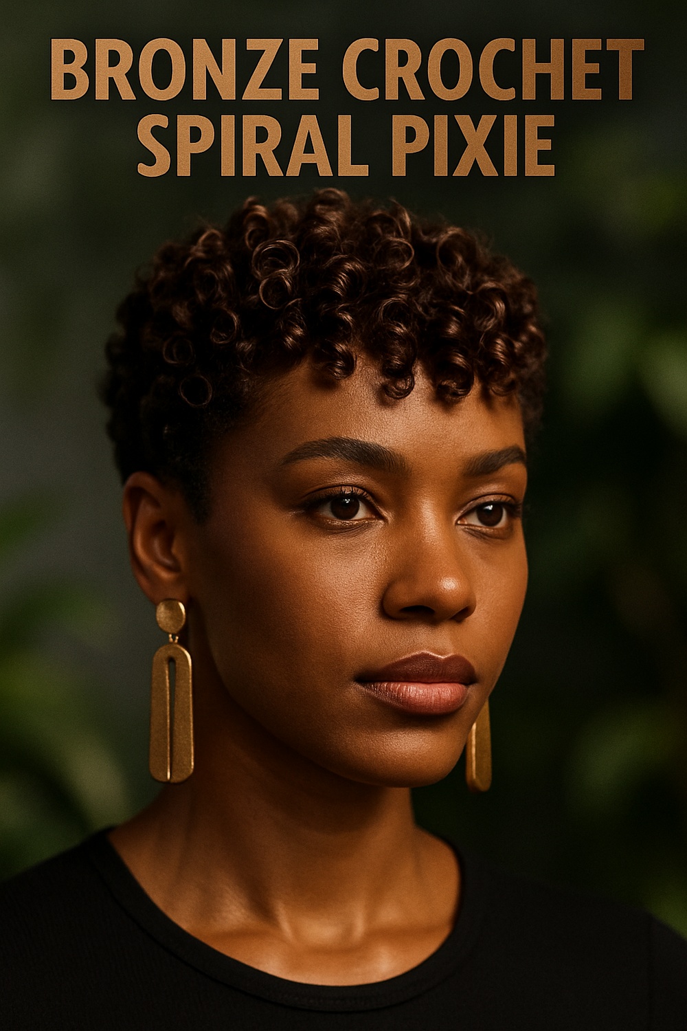 Bronze Crochet Spiral Pixie with Dramatic Cropped Fringe