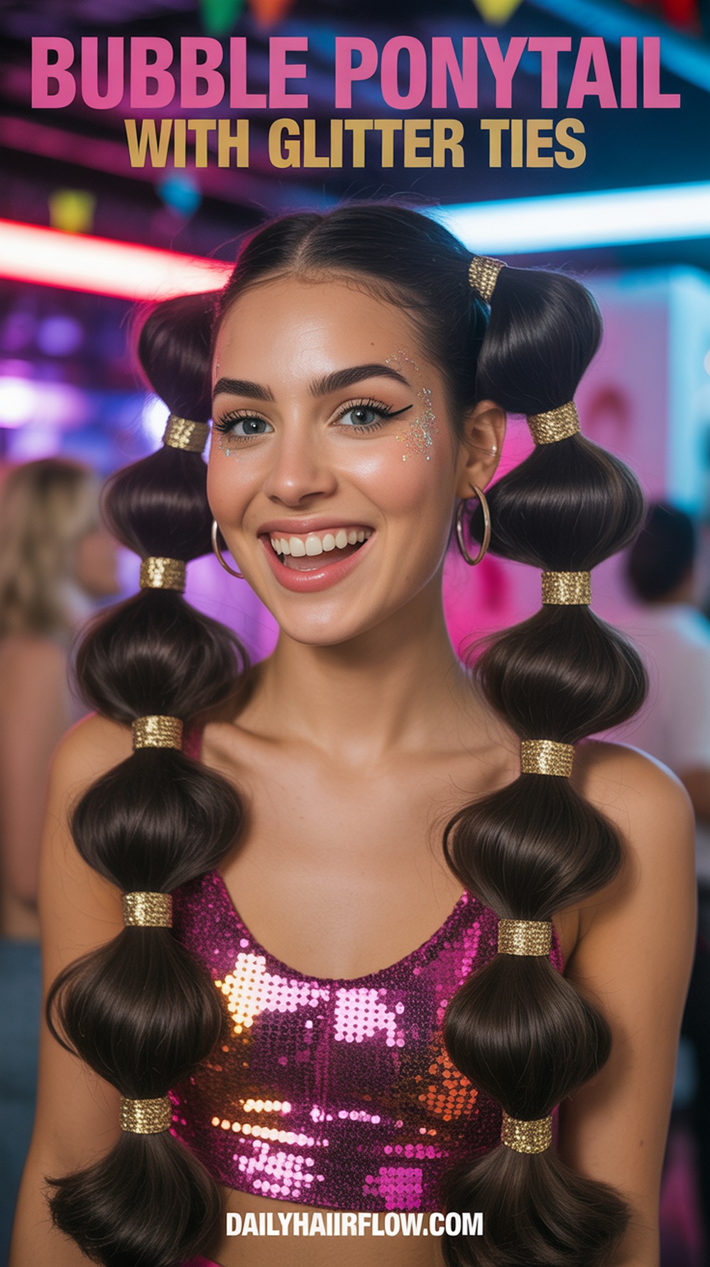 Bubble Ponytail with Glitter Ties