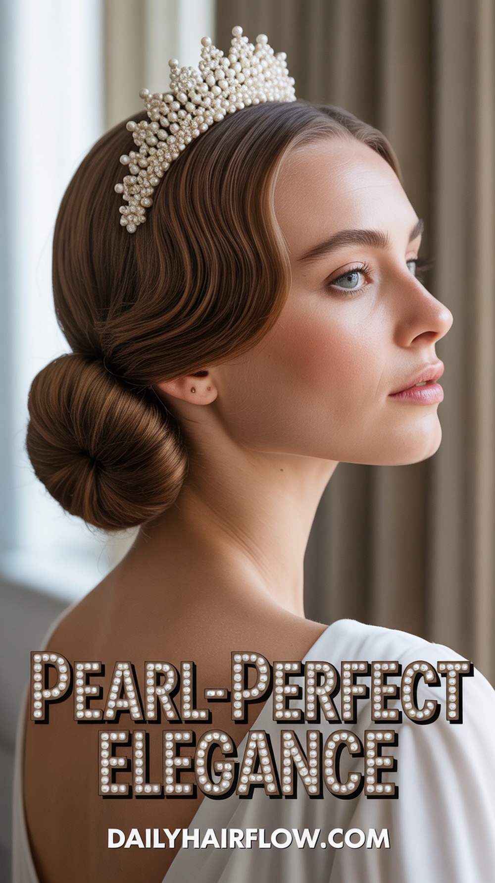Chic Chignon with a Pearl Encrusted Crown