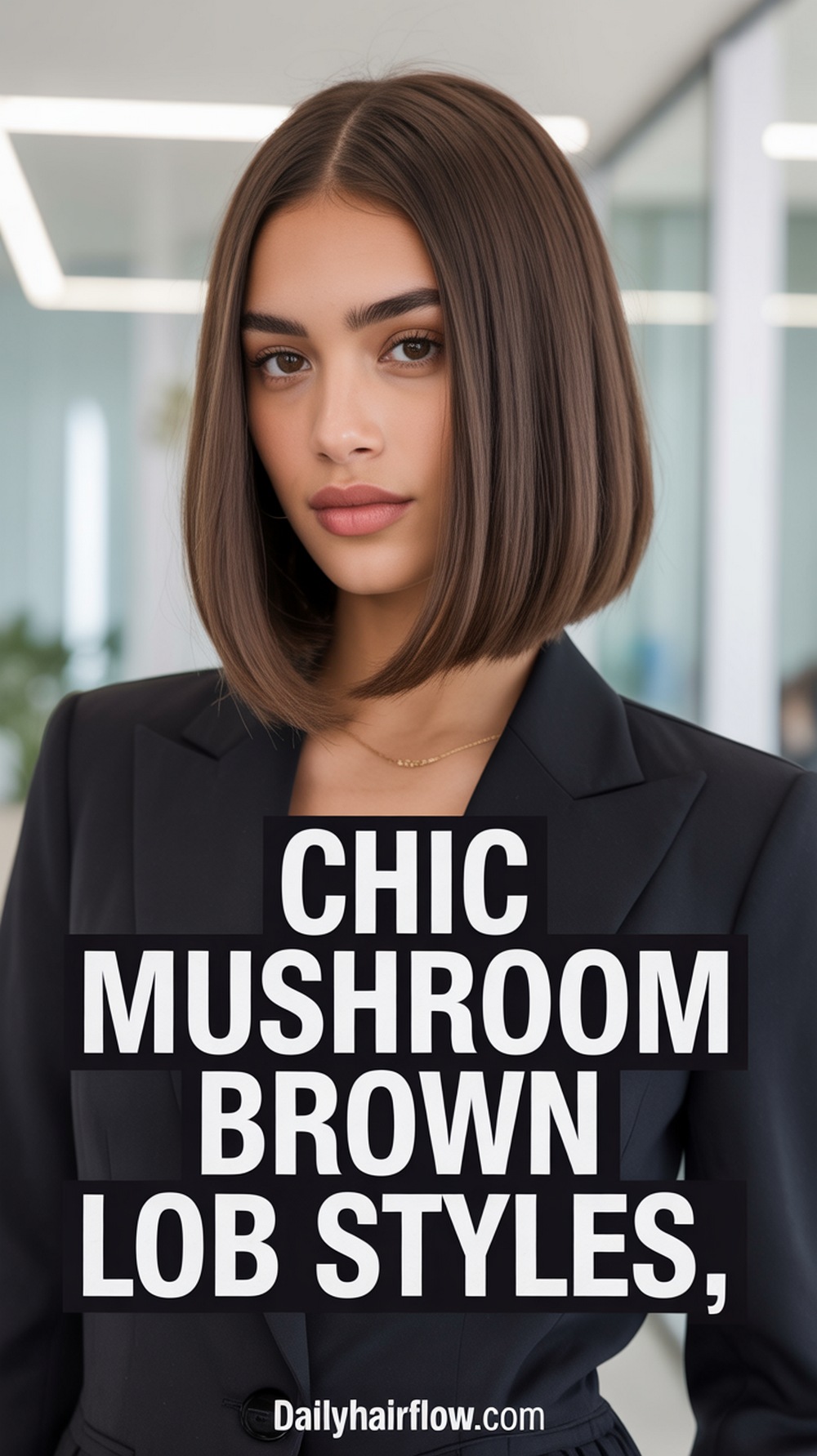 Chic and Sleek Mushroom Brown Lob for a Polished Look