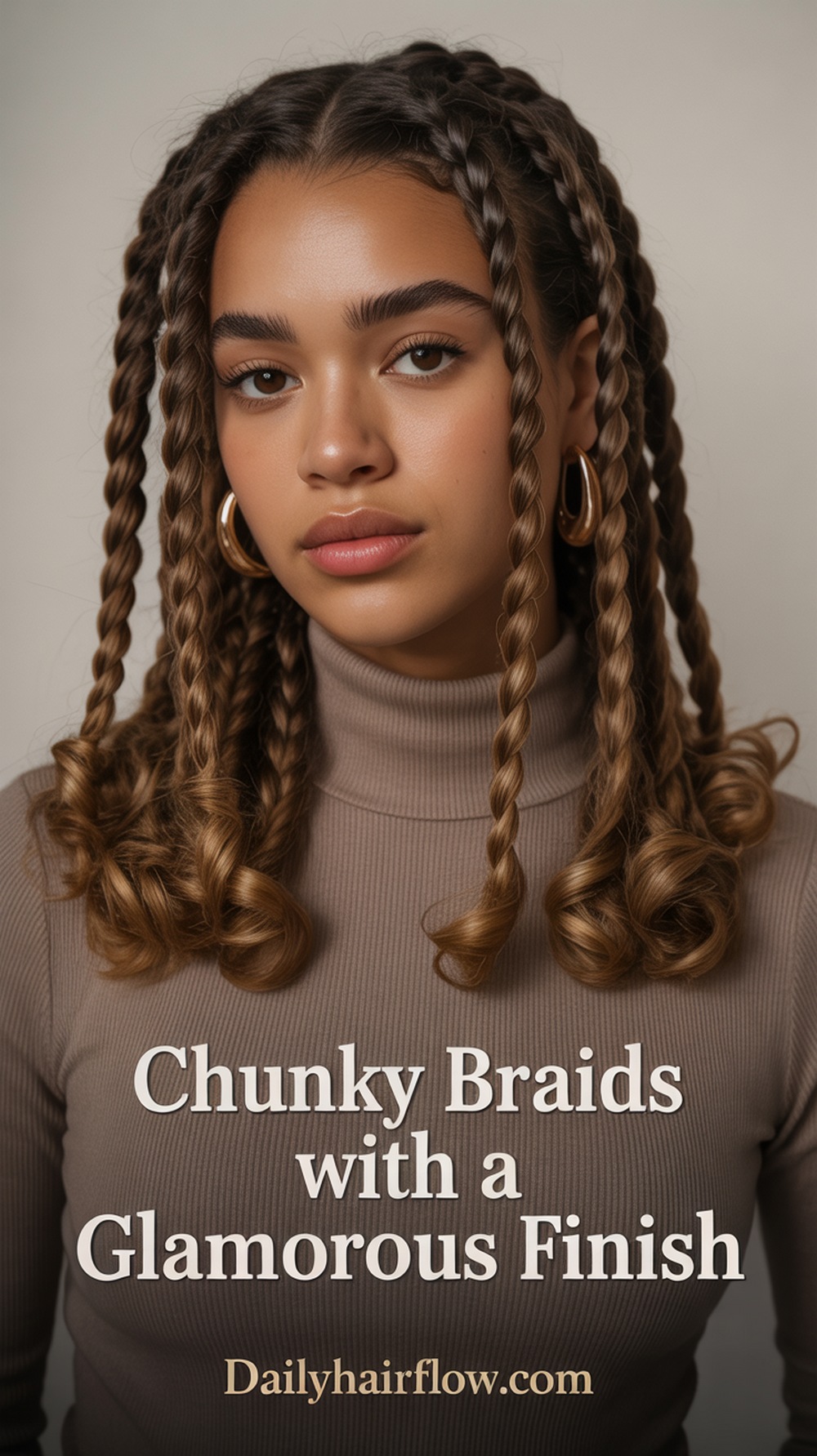 Chunky Dutch Braids with Curled Ends