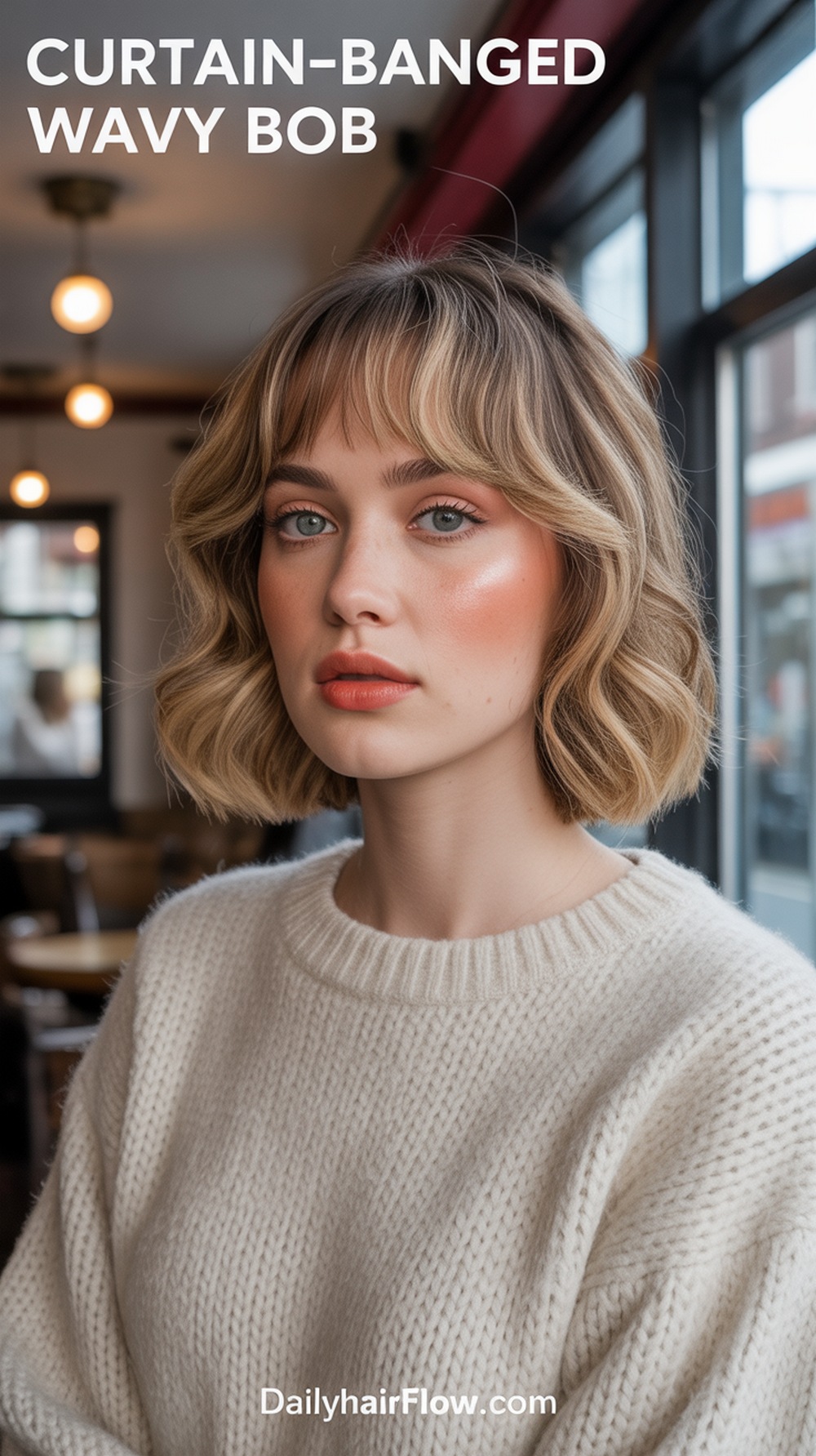 Curtain‑Banged Wavy Bob