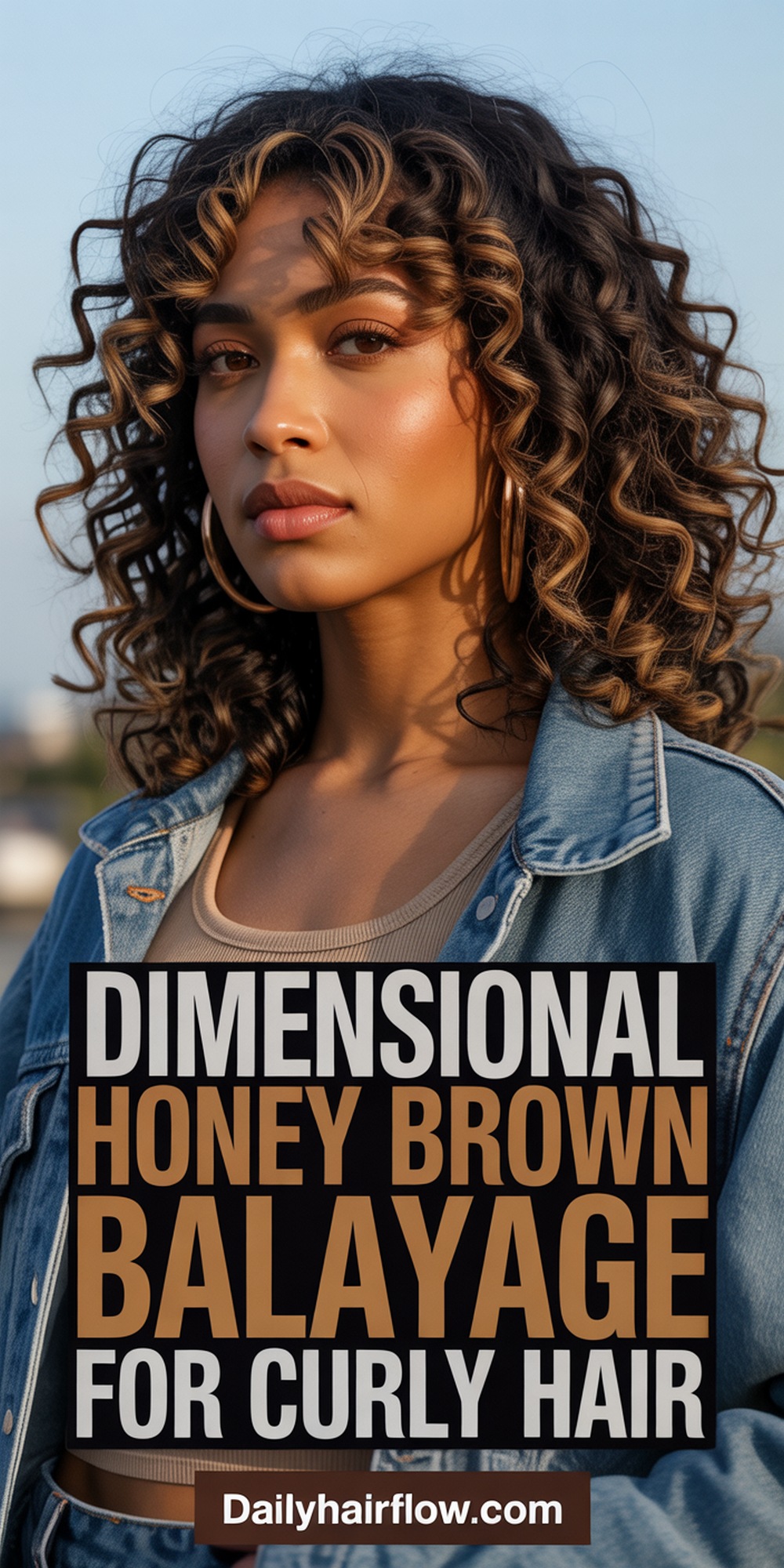Dimensaional Honey Brown Balayage for Curly Hair