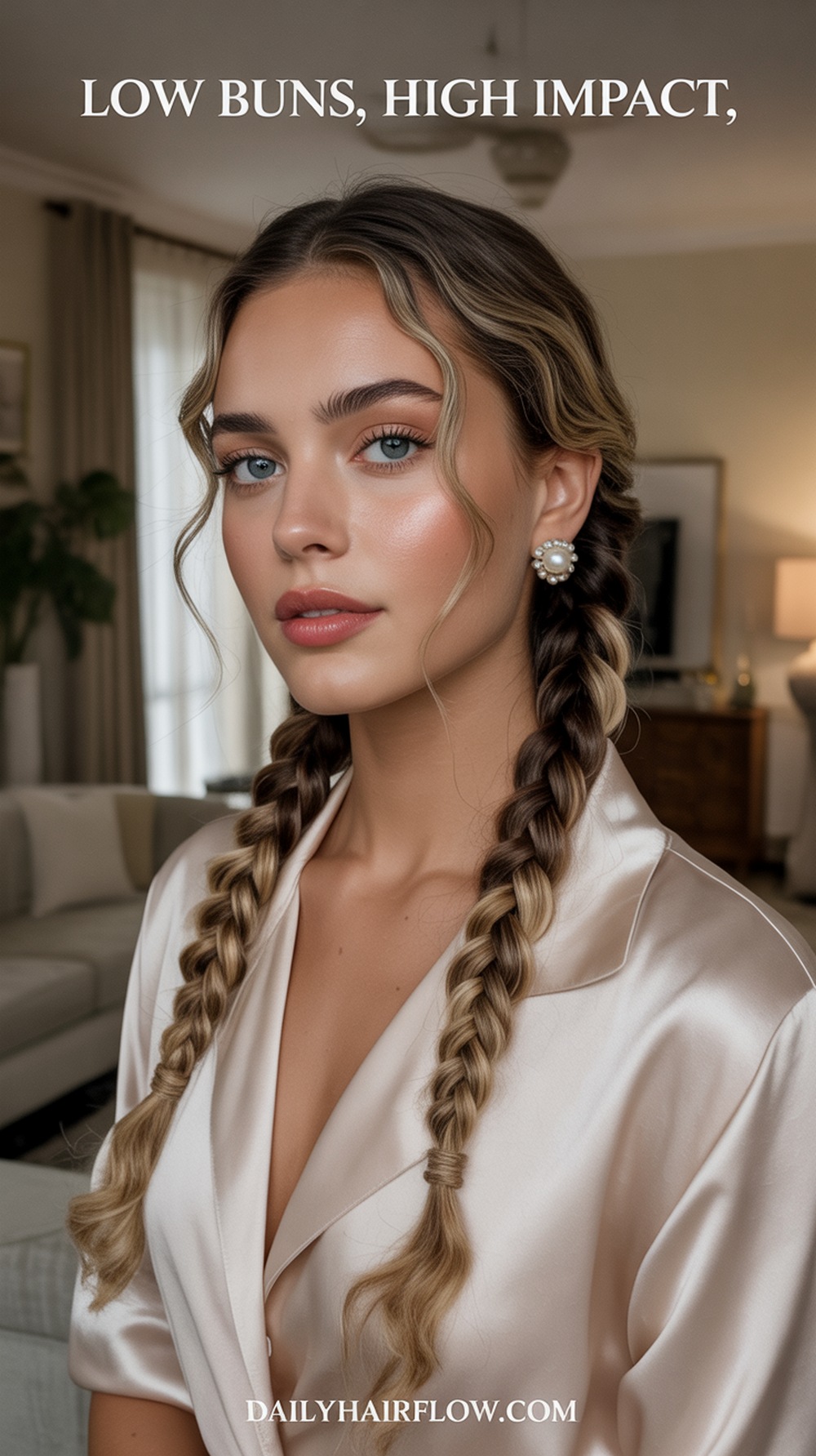 Dutch Braids into Low Pigtail Buns