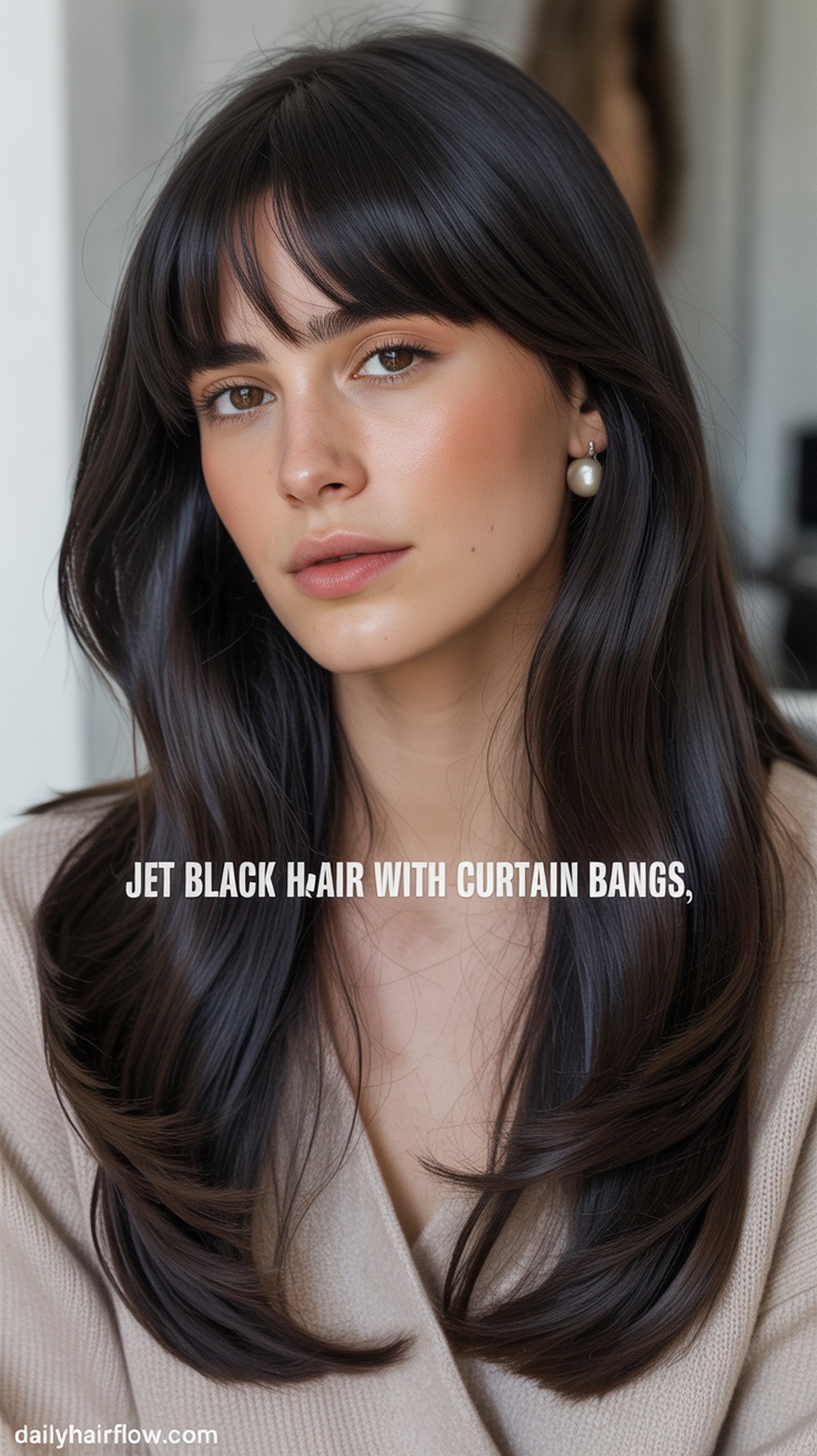 Glossy Jet Black with Curtain Bangs