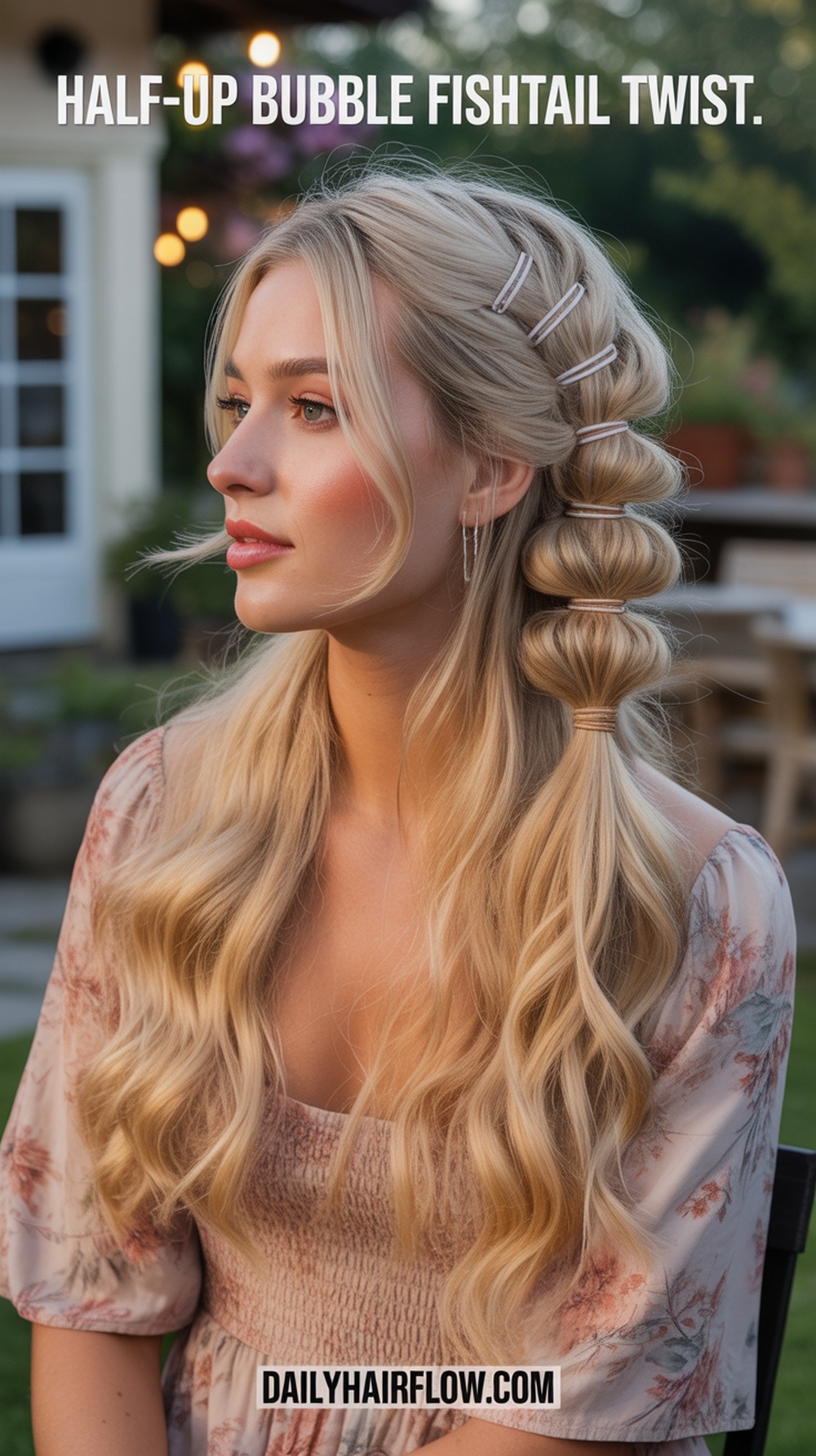 Half‑Up Bubble‑Linked Fishtail Twist
