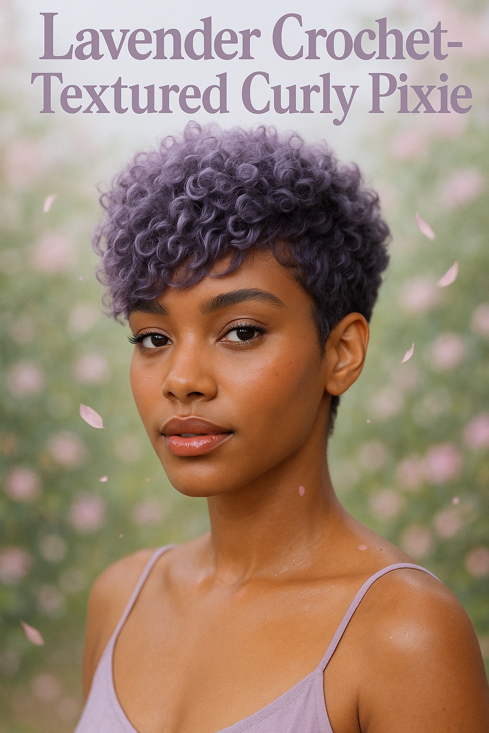 Lavender Crochet Textured Curly Pixie and Side Swept Fringe