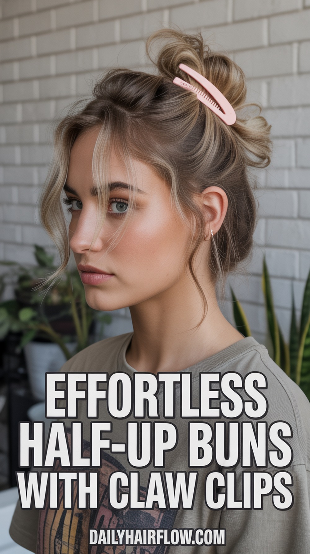 Messy Half Up Bun with Claw Clip