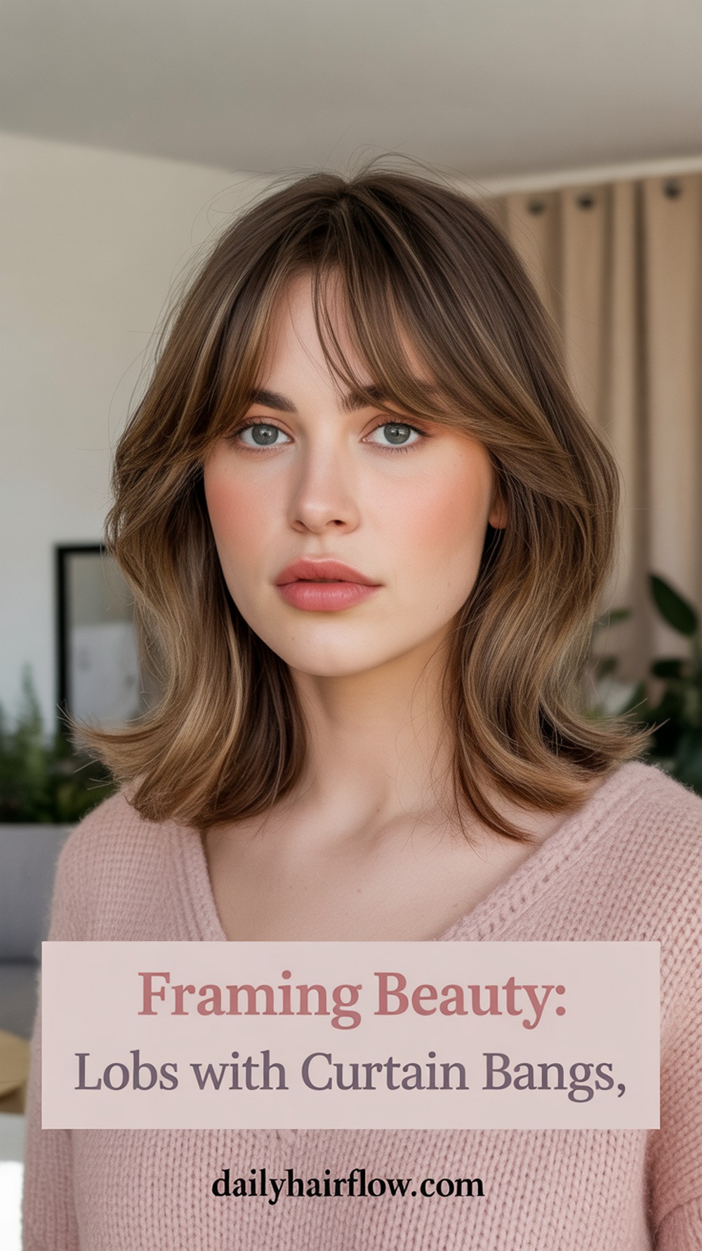 Mushroom Brown Lob with Curtain Bangs for Soft Framing