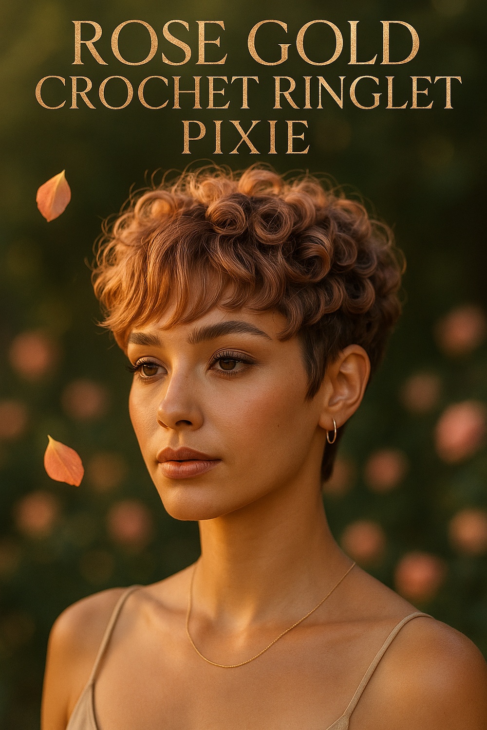 Rose Gold Crochet Ringlet Pixie and Soft Fringe Curtain