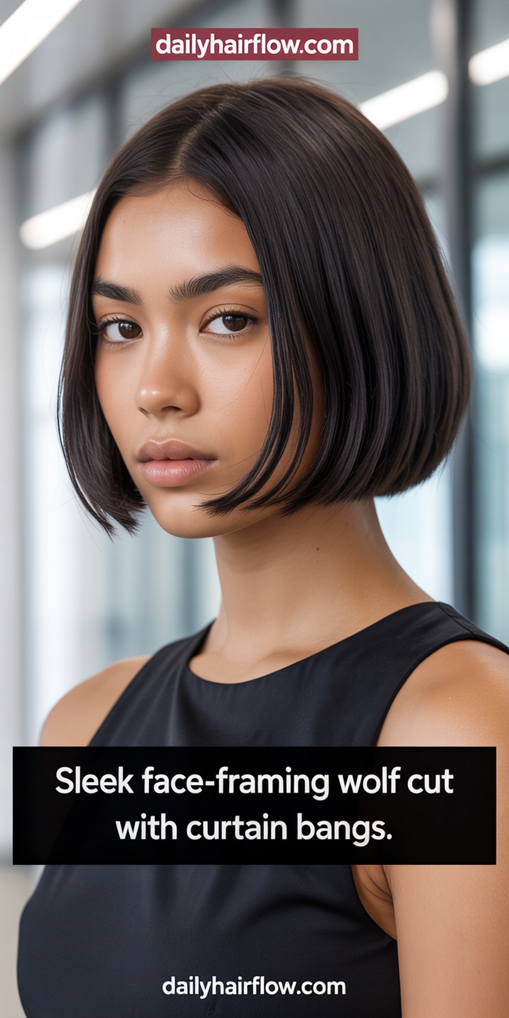 Sleek Face Framing Wolf Cut with Curtain Bangs
