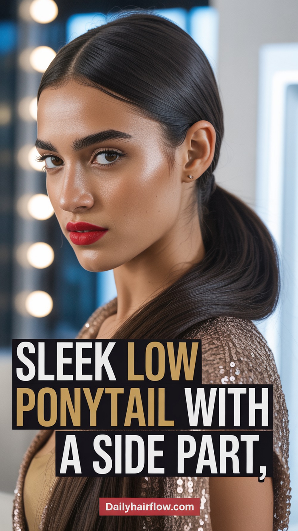 Sleek Low Ponytail with a Side Part