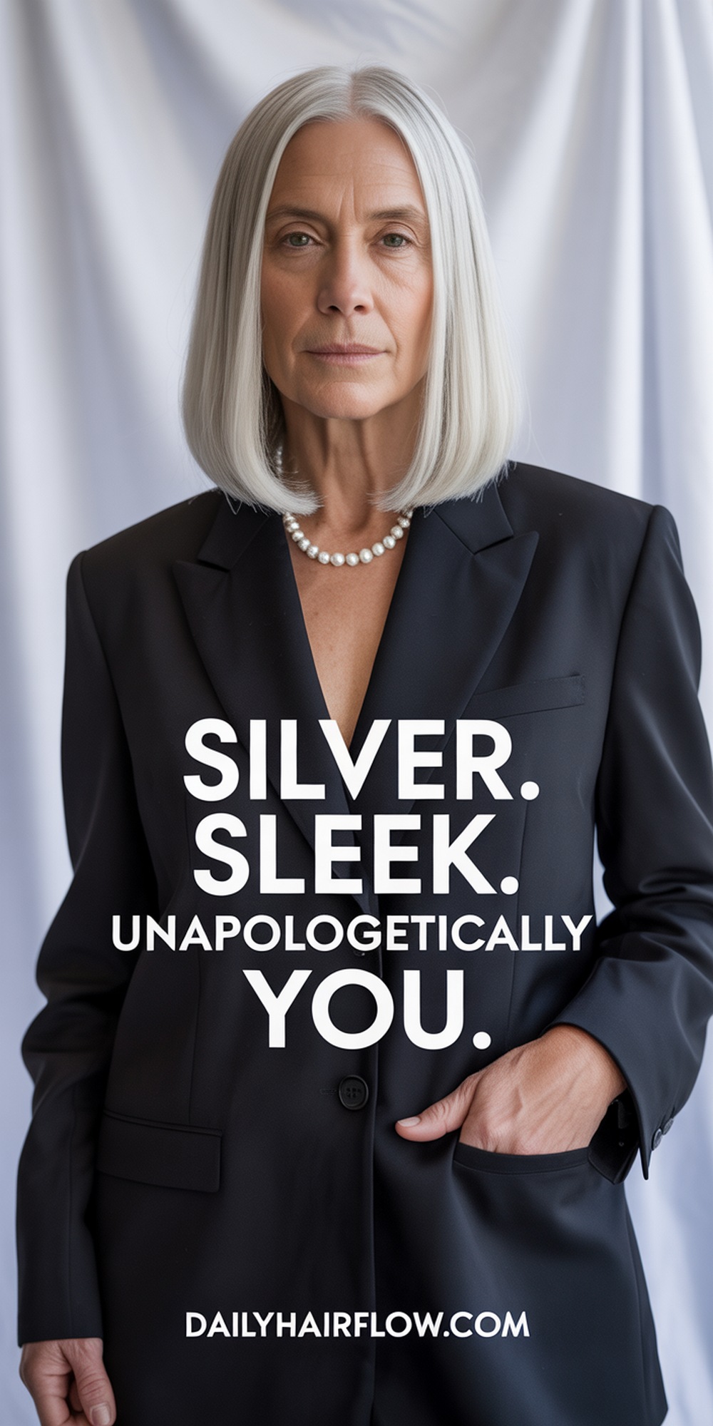 Sleek Silver Straight Cut with a Middle Part