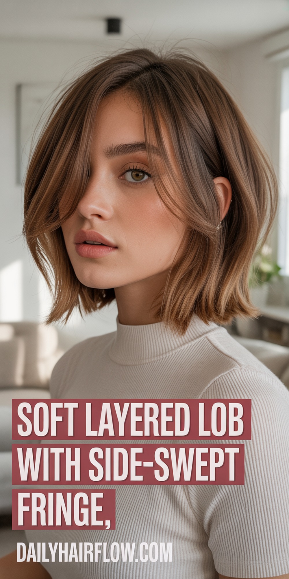 Soft Layered Lob with Side Swept Fringe