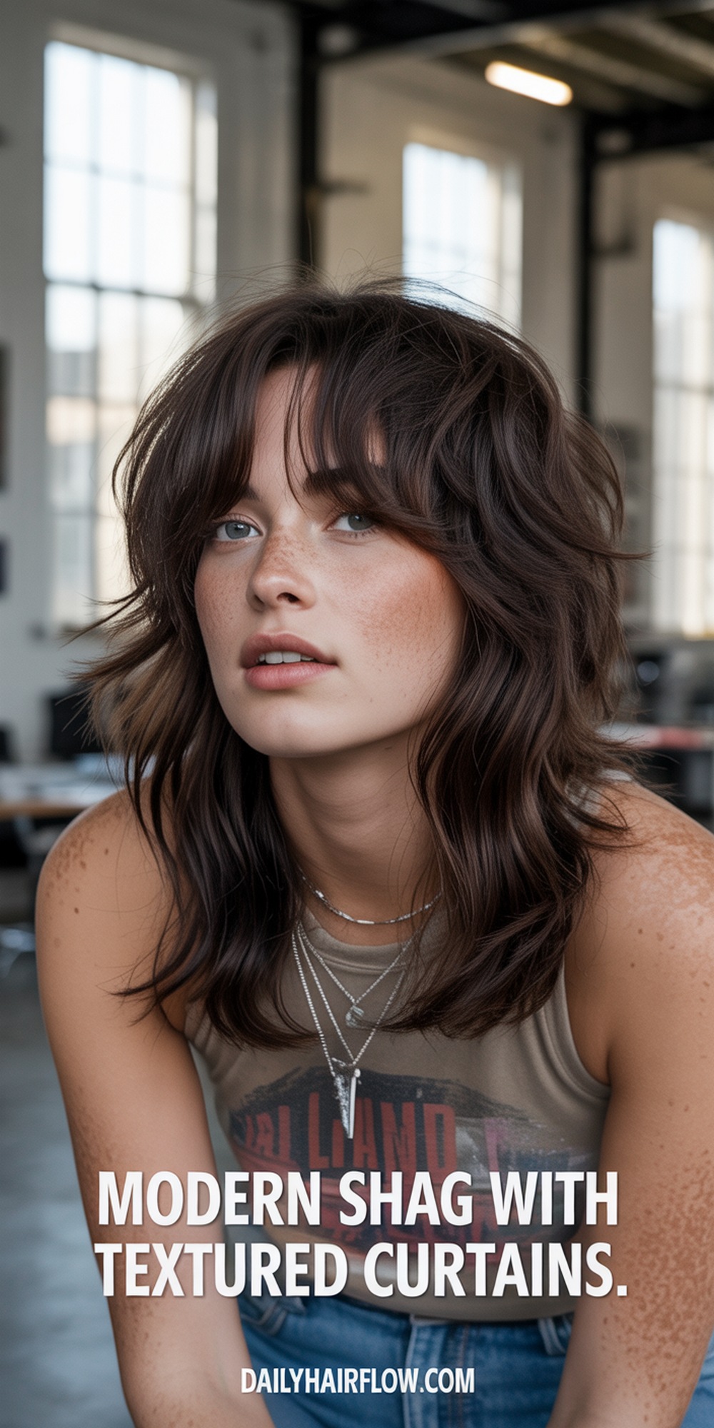 Textured Curtain Bangs on a Shag Cut