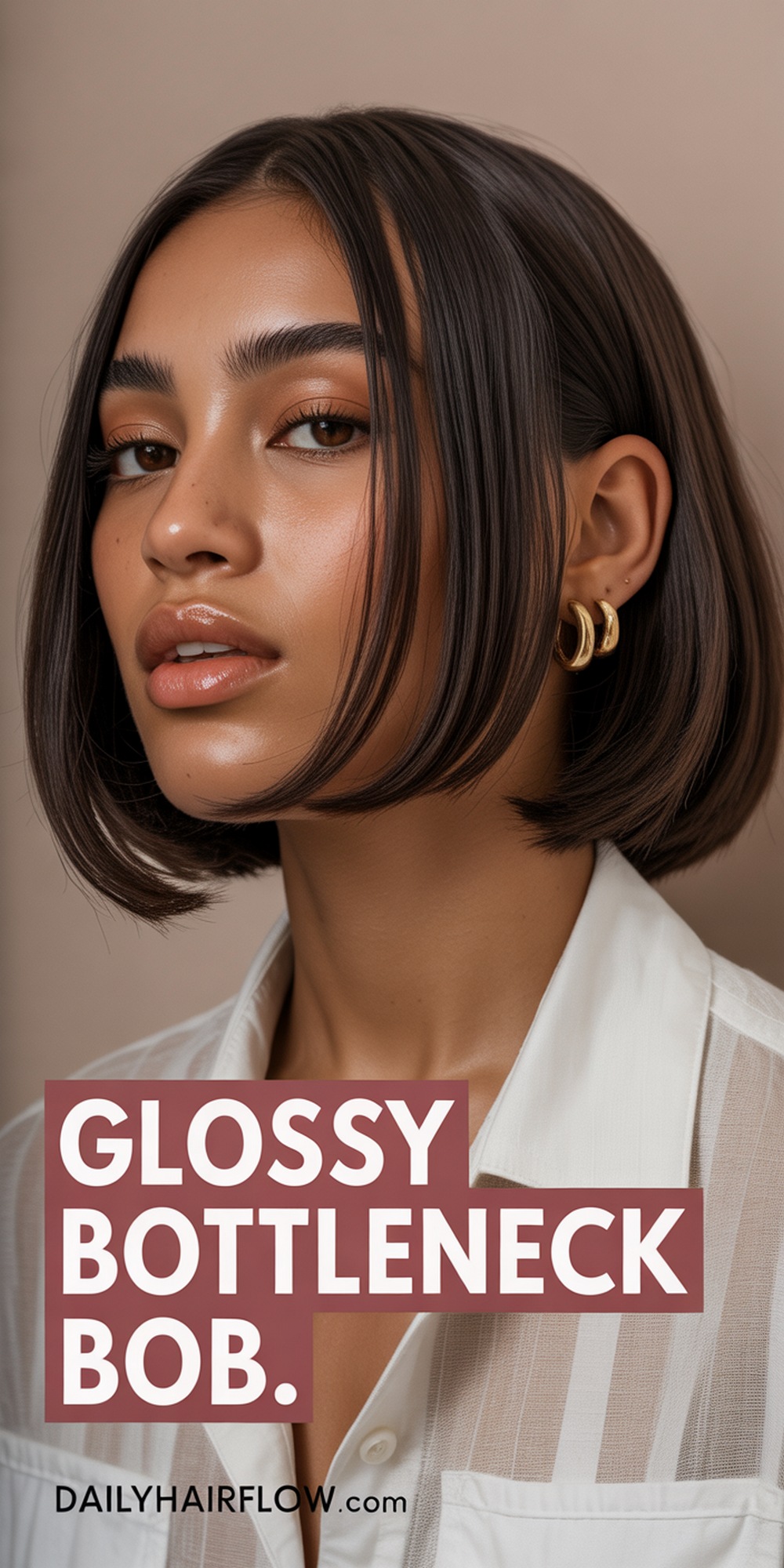 The Glossy Bottleneck Bob Sporting Soft, Curved Fringe