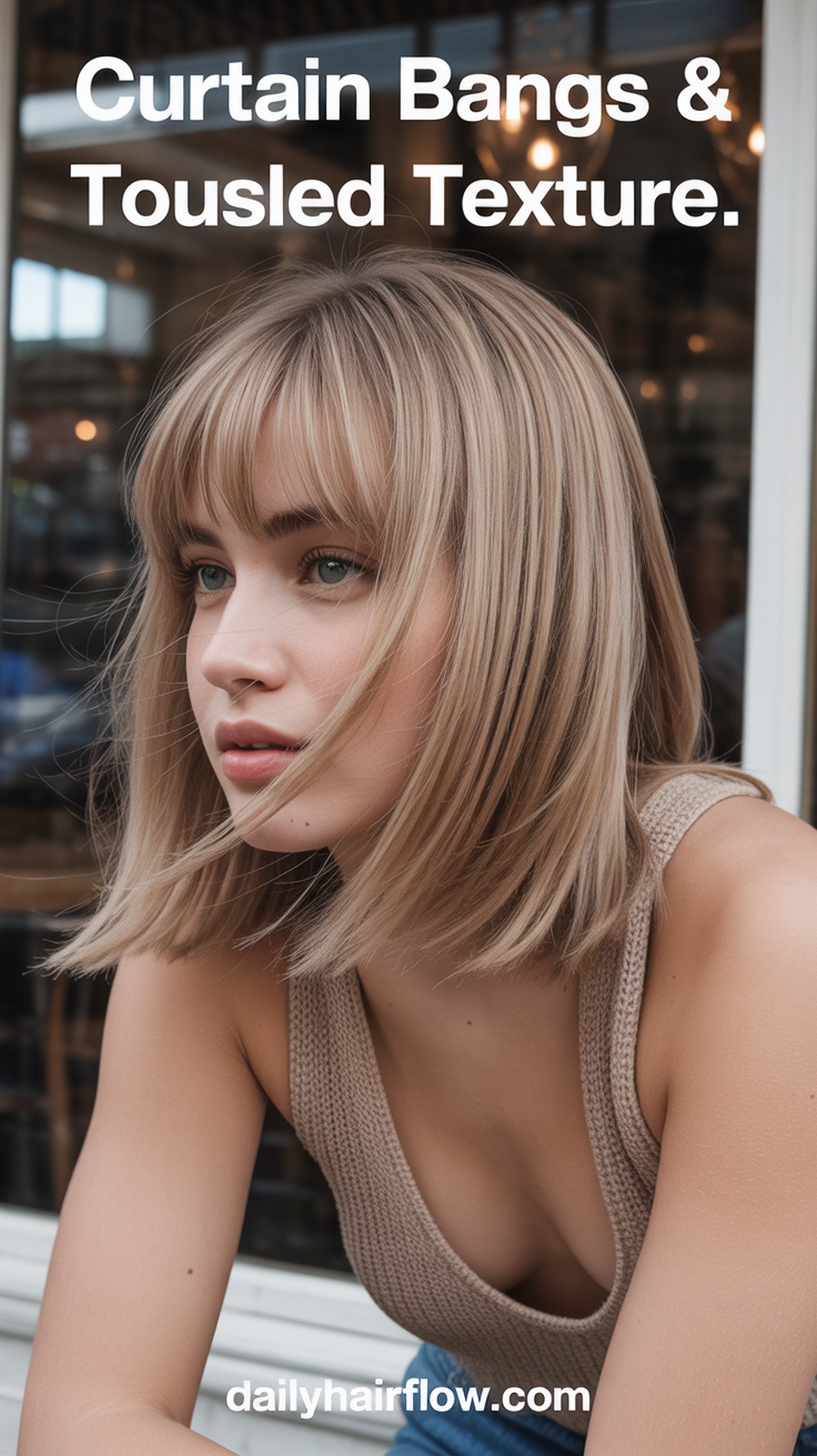 Tousled Ash Blonde Bob with Curtain Bangs