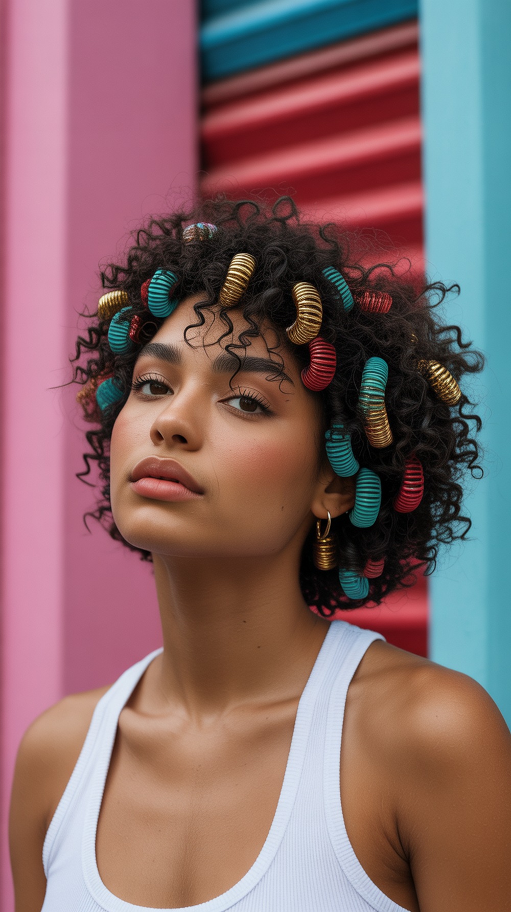 Afro Curls with Colorful Hair Rings