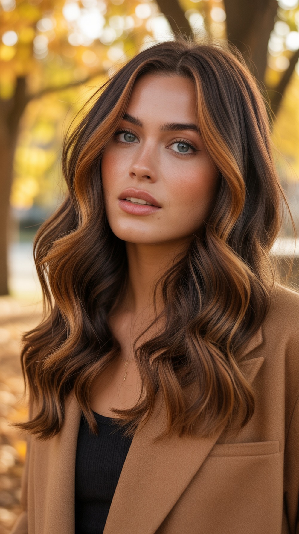 Autumn Caramel Tones on Deep Brown Hair