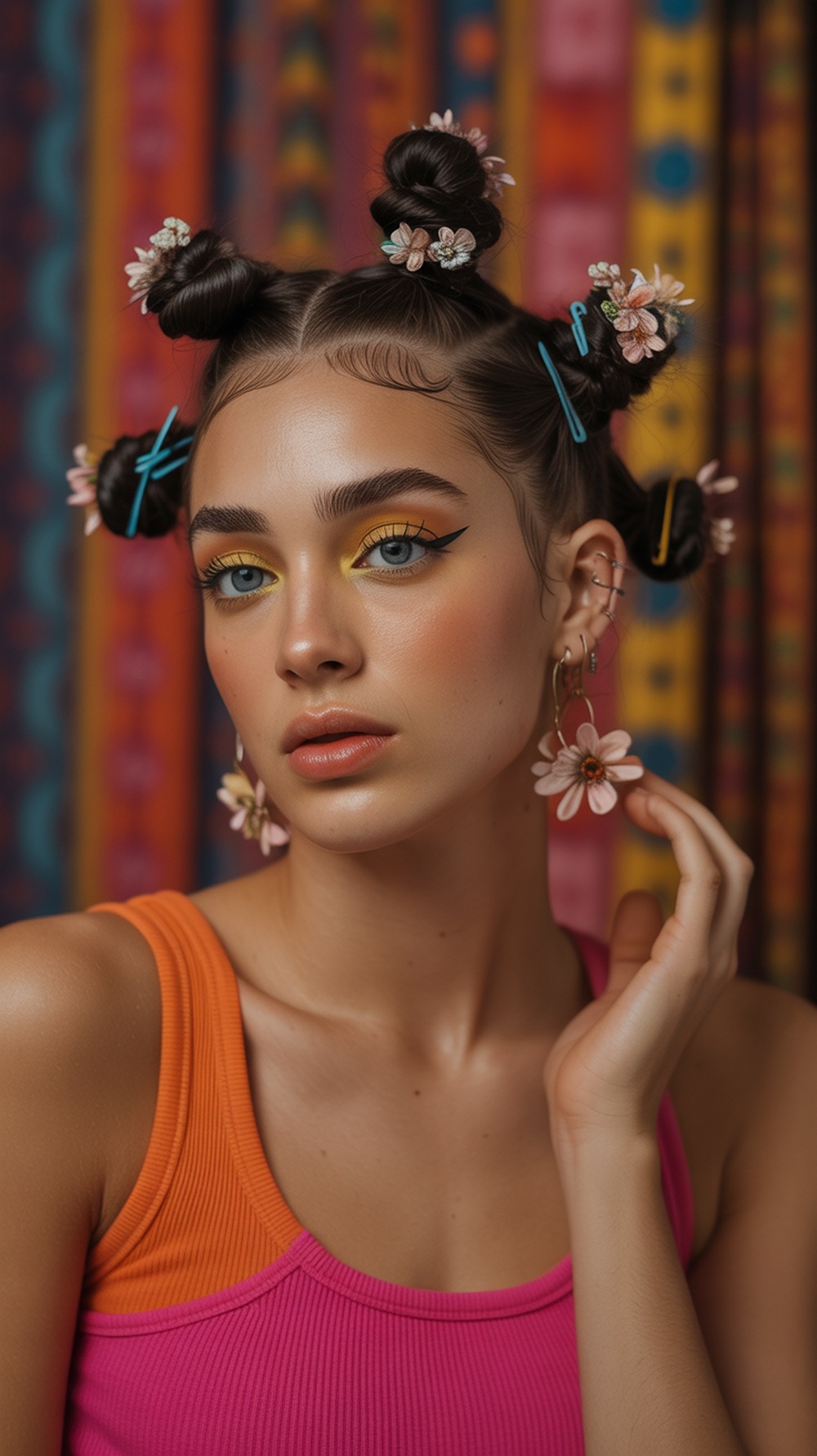 Bantu Knots with Floral Pins Hairstyle