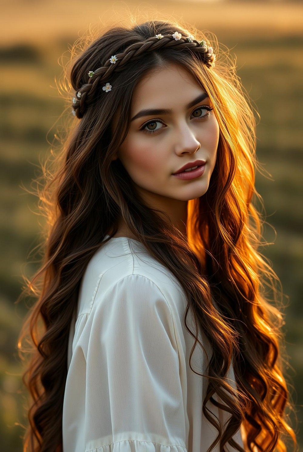Boho Braided Crown on Long Curls