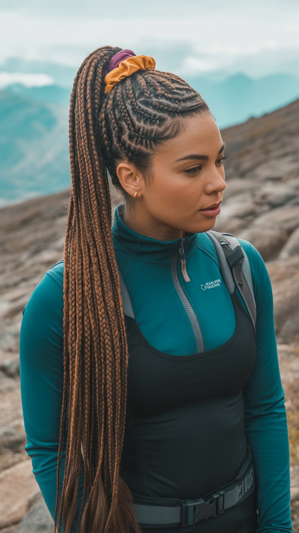 Box Braid Ponytail Hiking Hairstyle