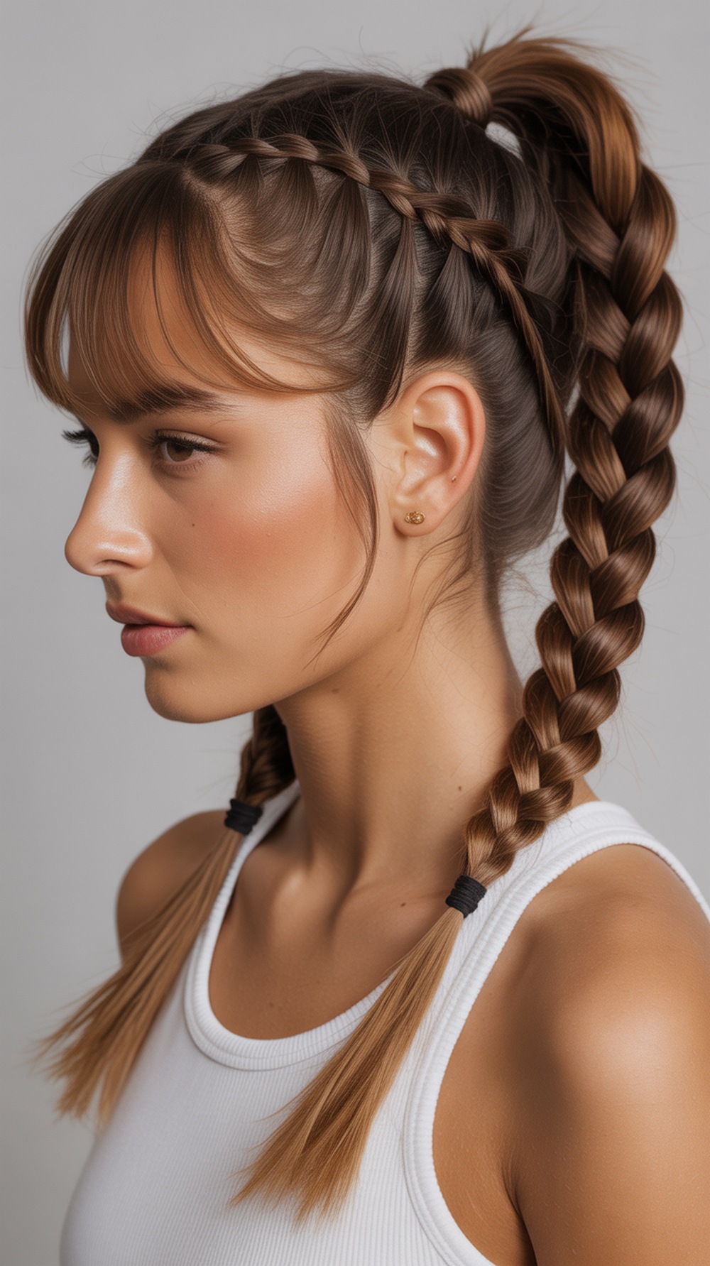 Braided Bangs into Ponytail