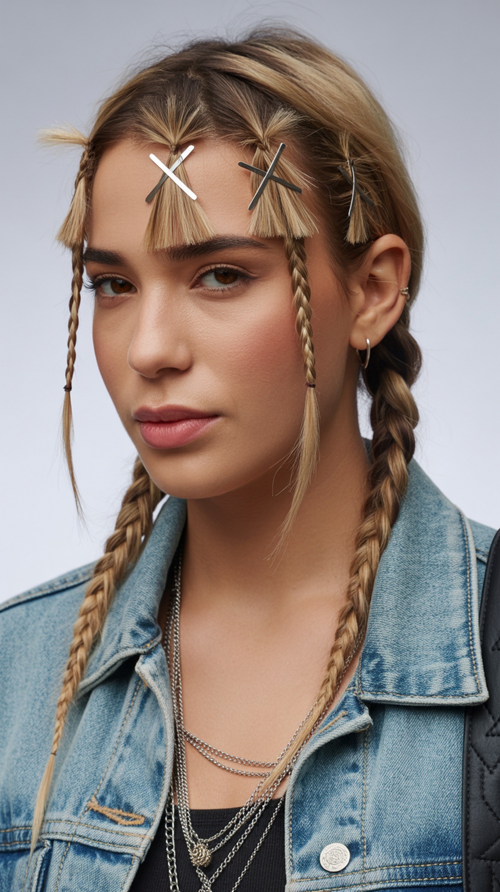 Braided Bangs with Cross Clips