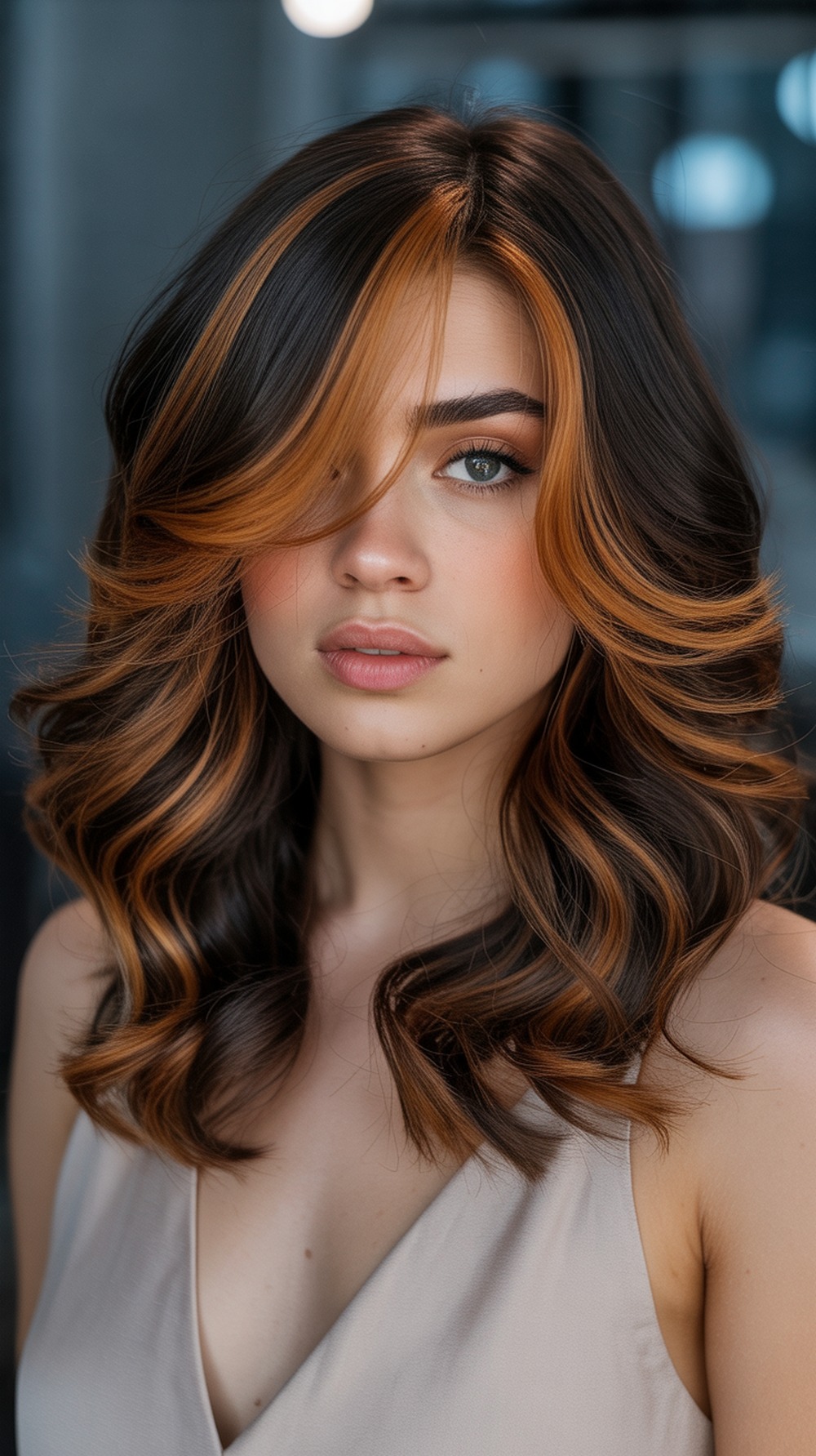 Caramel Glow Highlights on Dark Ash Brown