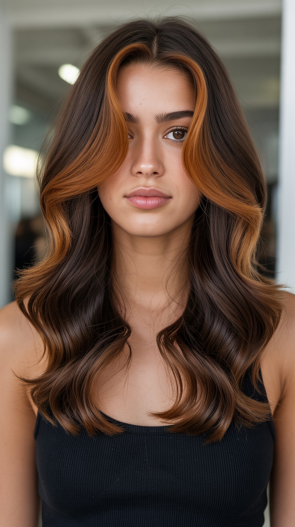 Chocolate Brown Hair with Caramel Dip Dye