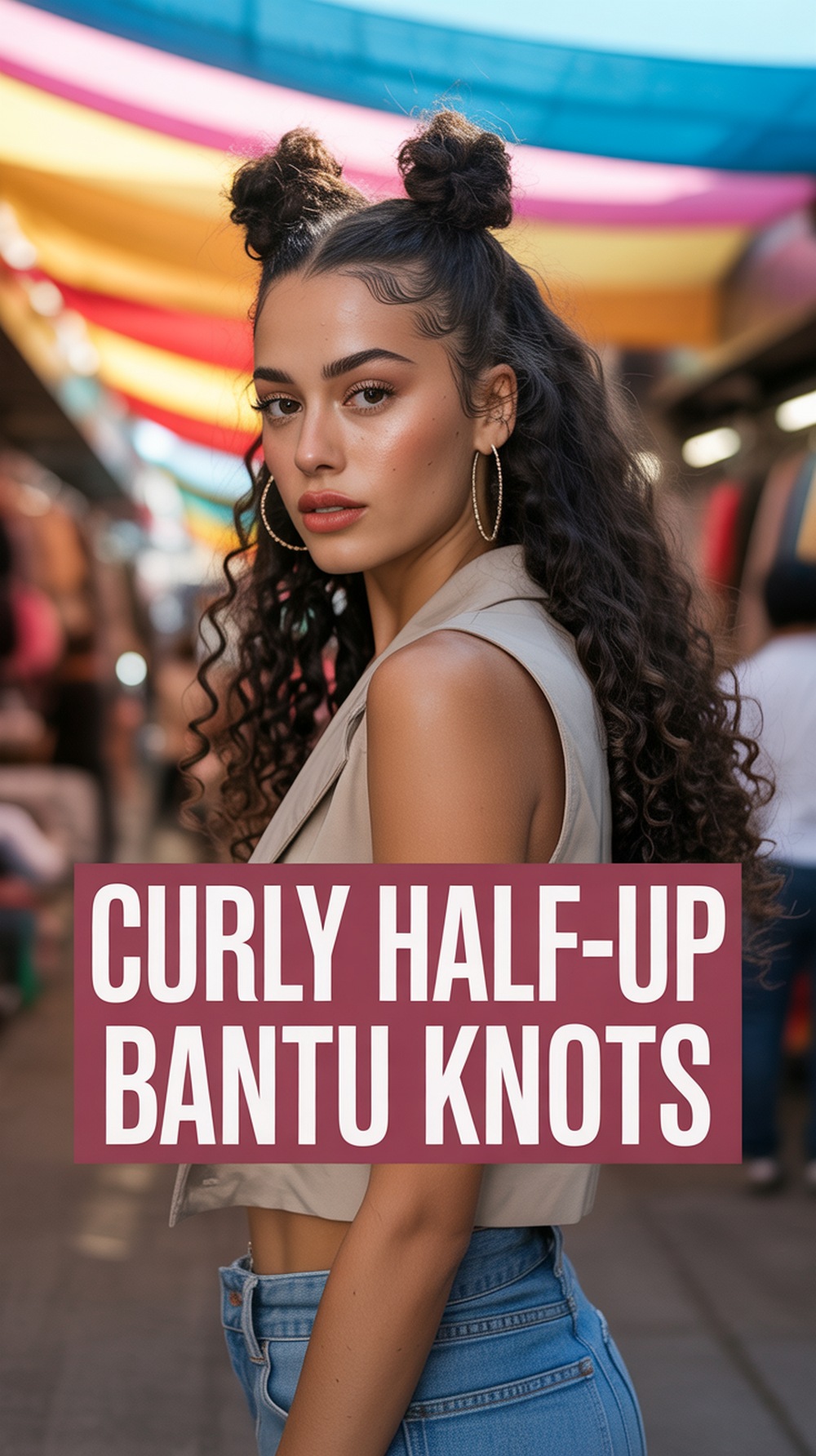 Curly Half Up Bantu Knots