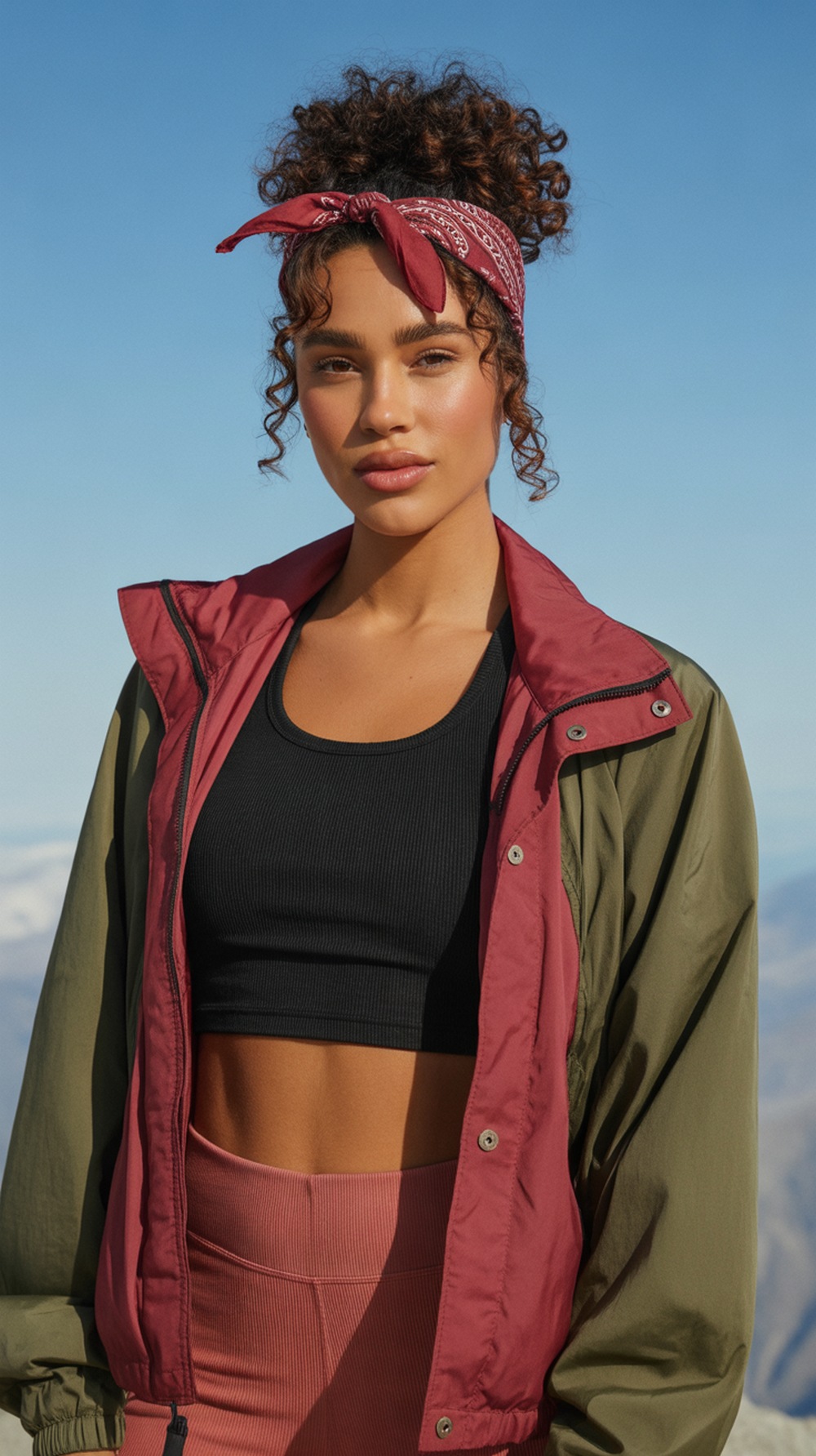 Curly Puff with Bandana Hiking Hairstyle