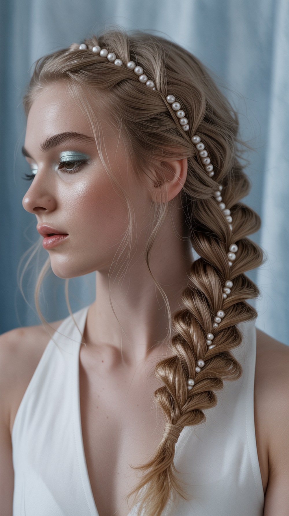 Fishtail Updo with Faux Pearls