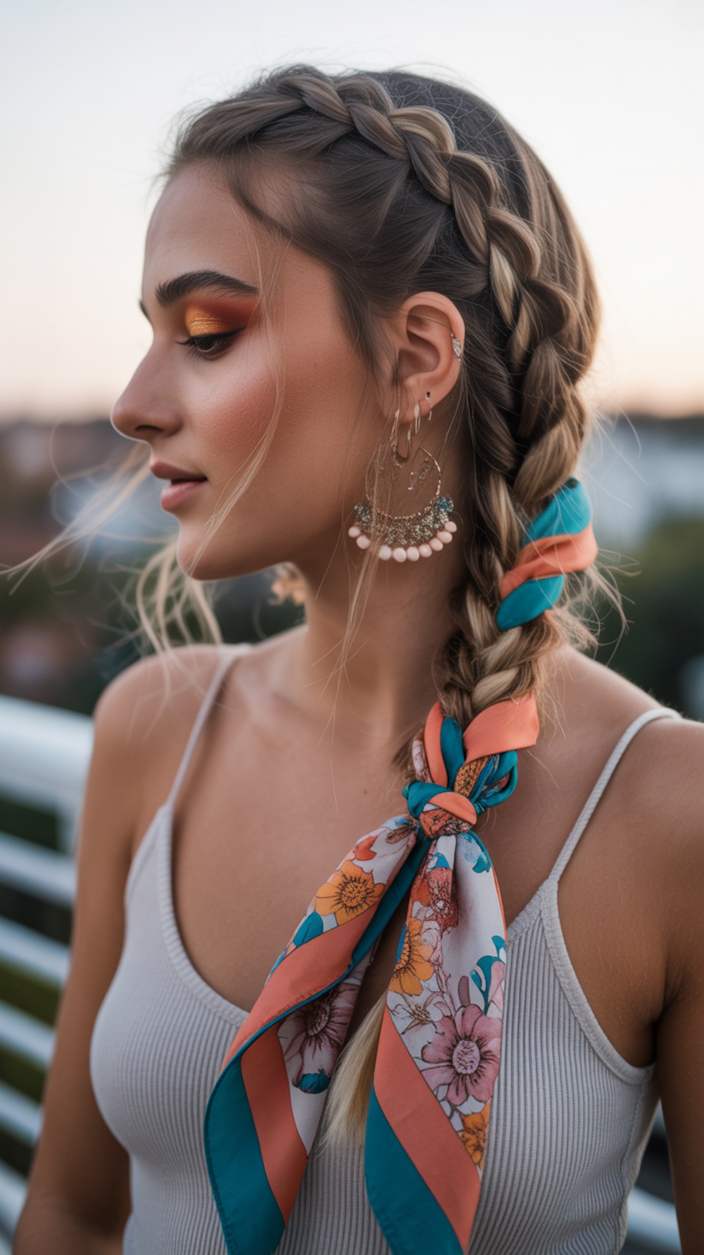 Floral Scarf Braided Hairstyle