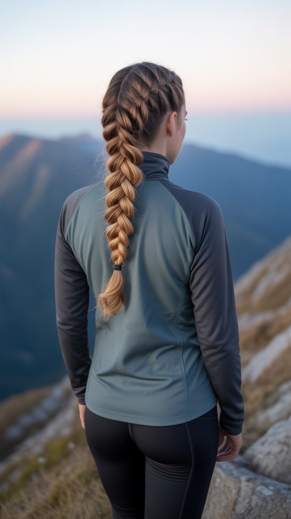 French Braid into Bun Hiking Hairstyle