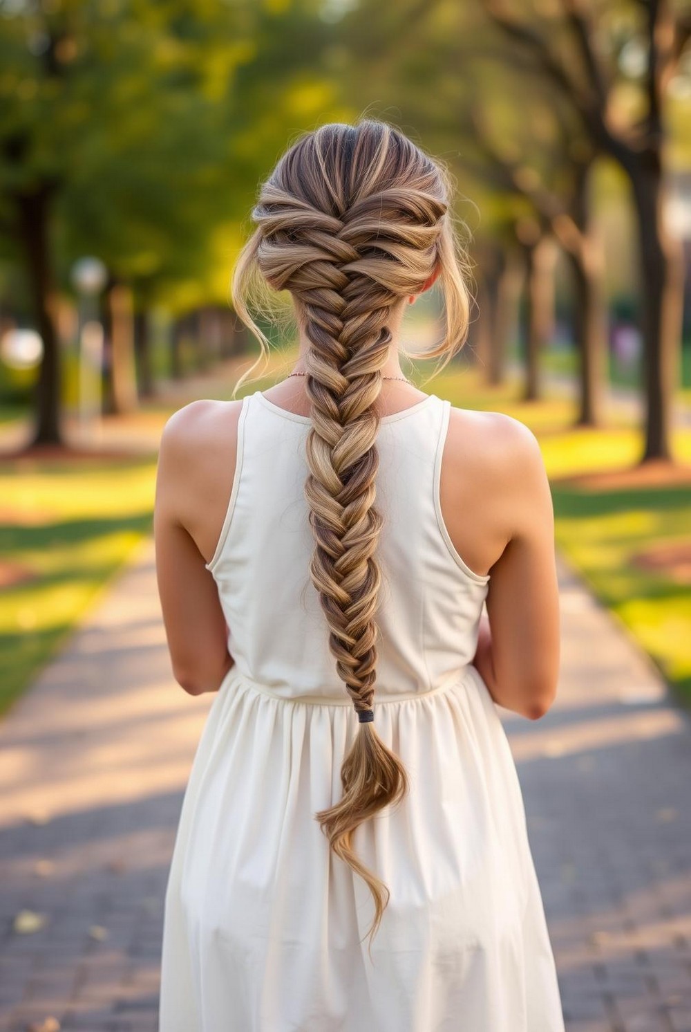 French Braid into Spring Long Ponytail Hairstyle