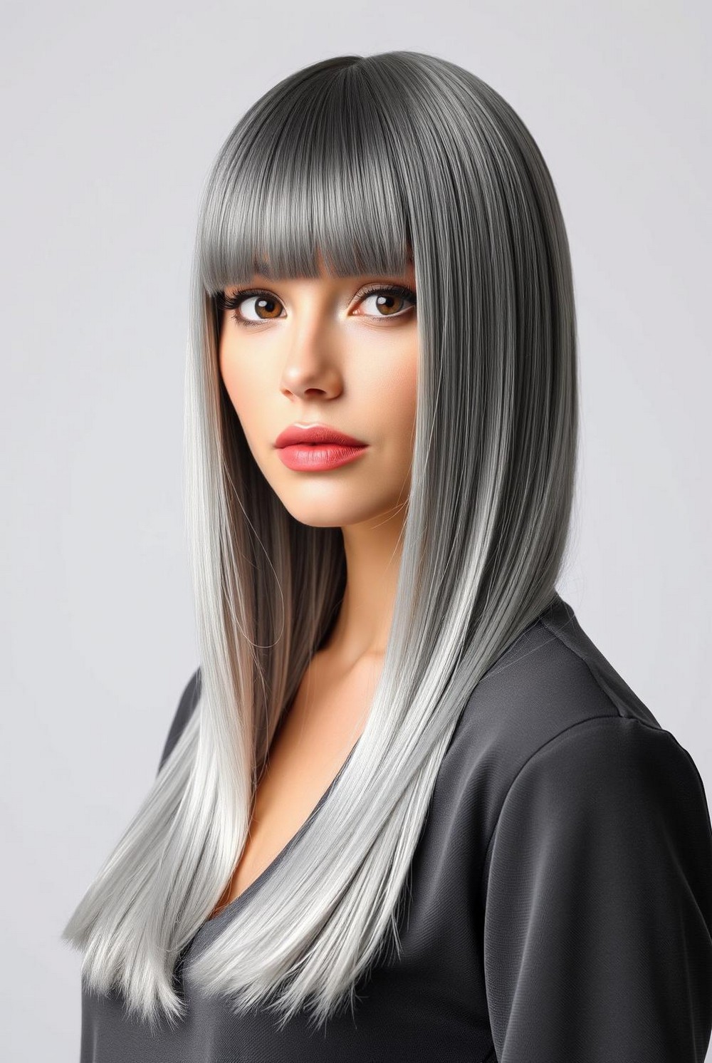 Glass Hair Blunt Cut with a Middle Part