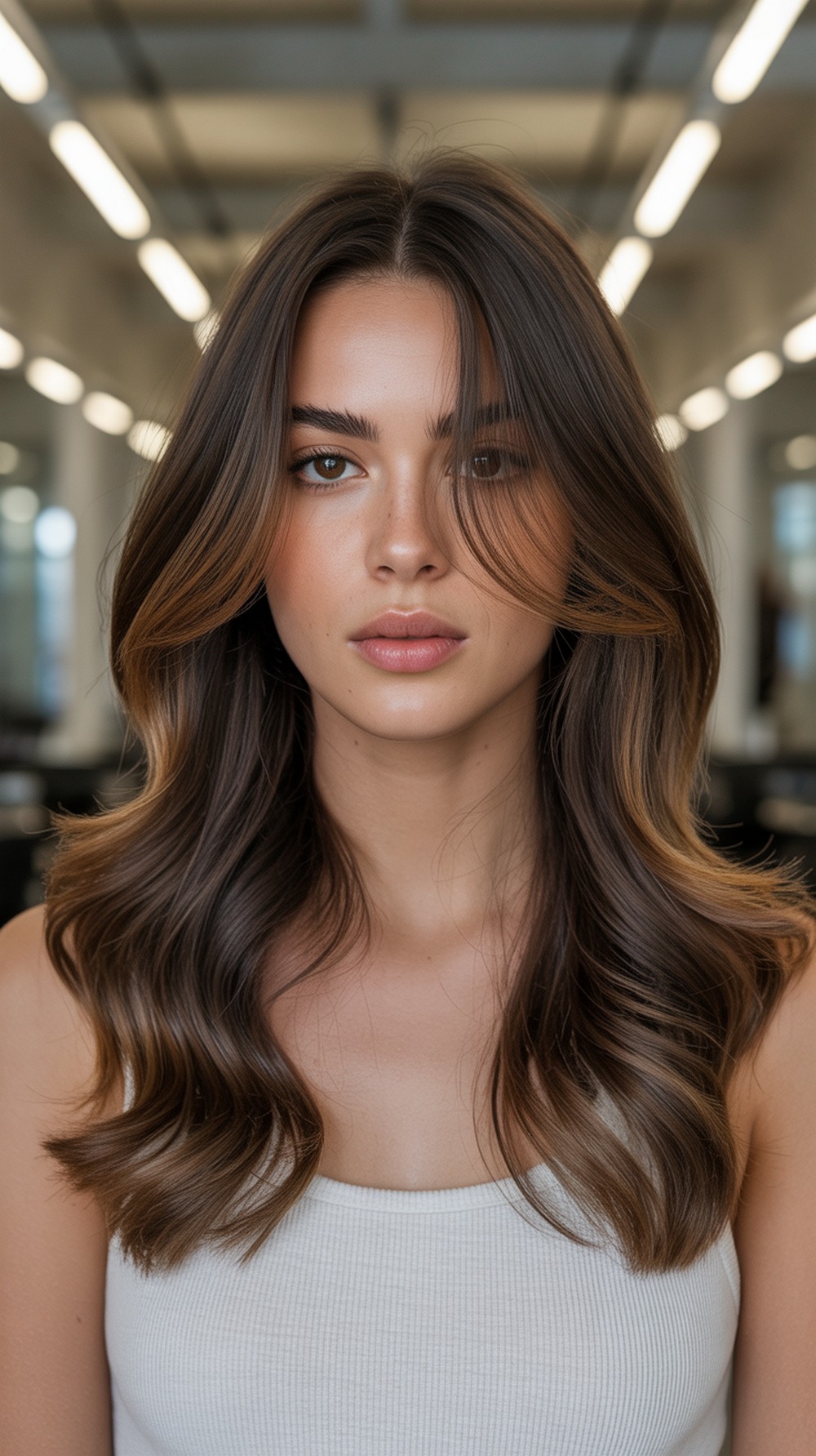Glossy Brunette with Caramel Touch Up