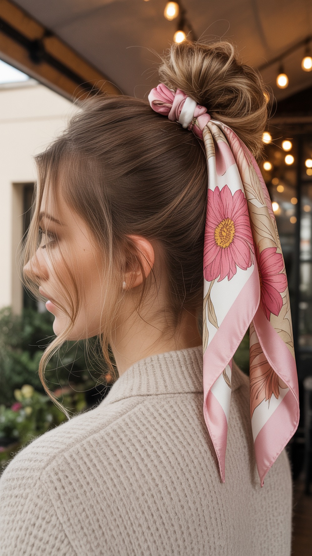 Half Up Knot with Floral Scarf