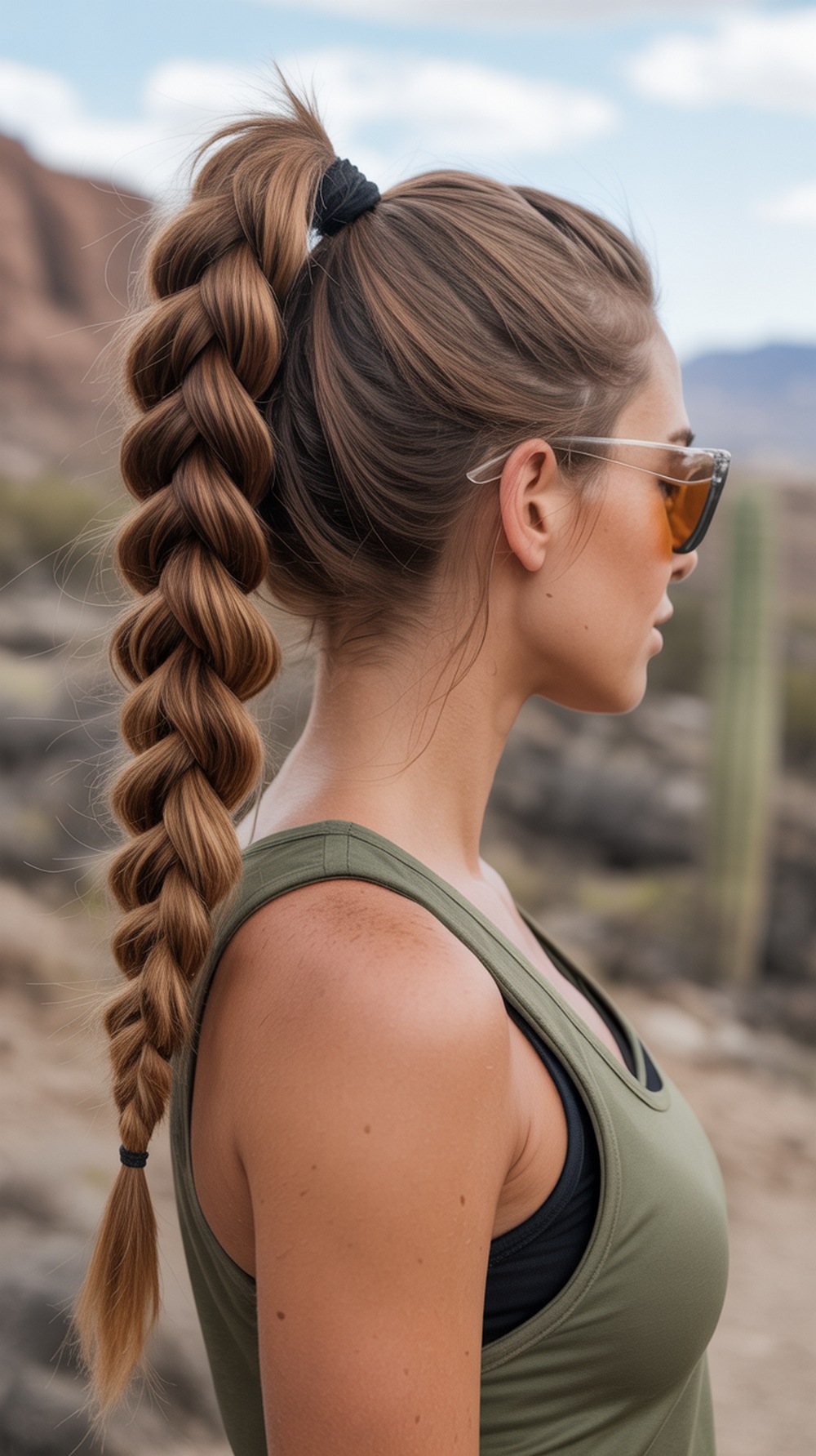 High Braided Ponytail Hiking Hairstyle