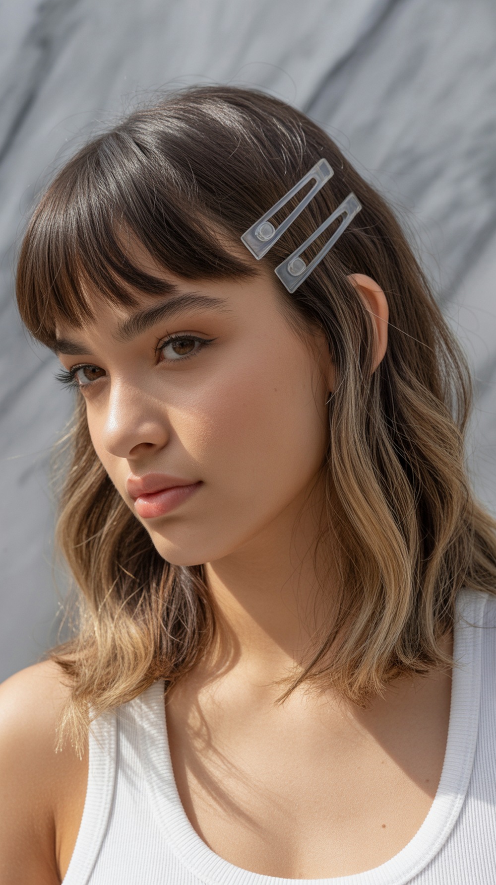 Layered Bangs with Transparent Barrettes