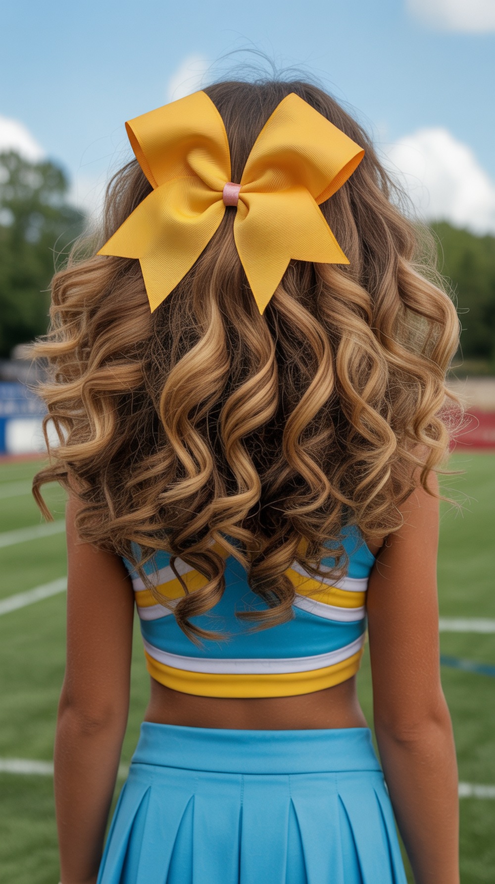 Layered Curls with Cheer Bow Hairstyle