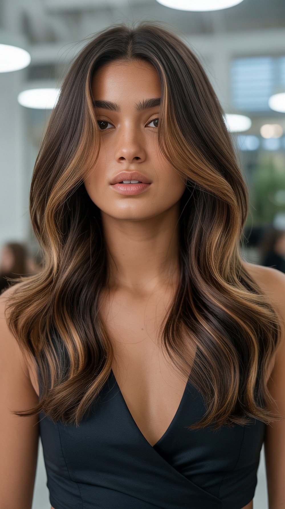 Light Caramel Highlights on Rich Mocha Hair