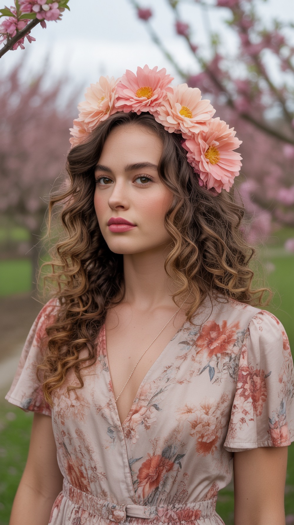 Loose Curls with Flower Headband Hairstyle