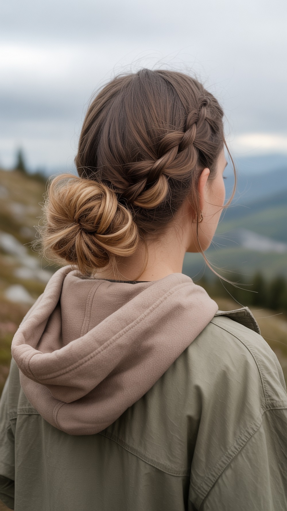 Messy Braided Low Bun Hiking Hairstyle